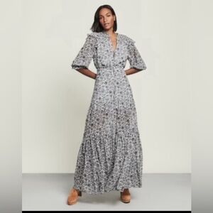 Veronica Beard Nitza Boho- Floral Maxi  Dress, size 4 new with tags, Ecru Multi